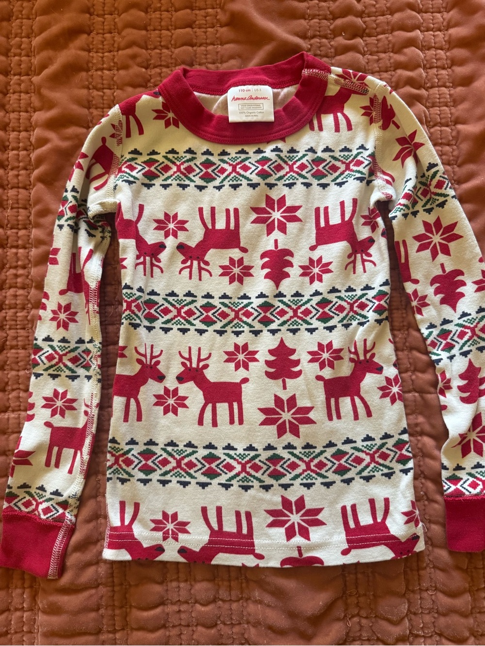 Hanna Andersson Red & Cream Reindeer Thermal Pajama Set